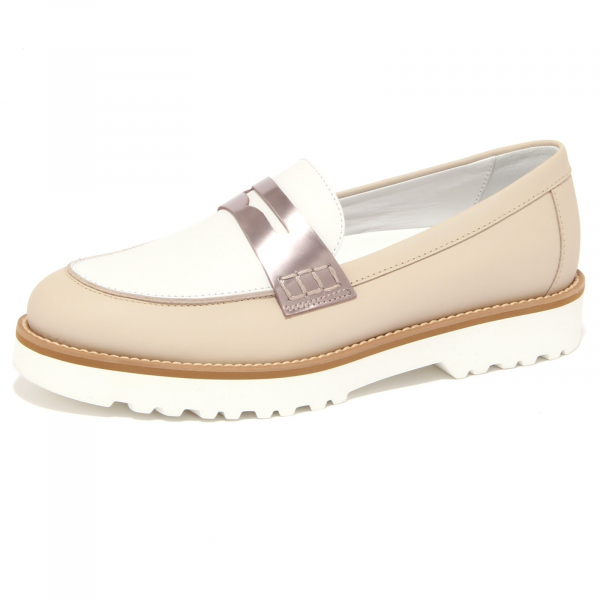 1524Q mocassino HOGAN ROUTE beige/bianco scarpa donna shoe woman