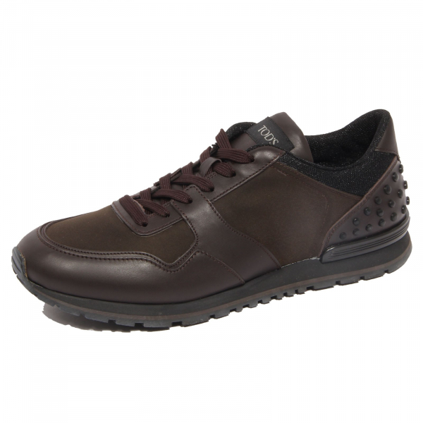 G2048 sneaker uomo TOD'S brown/black leather/fabric shoe man