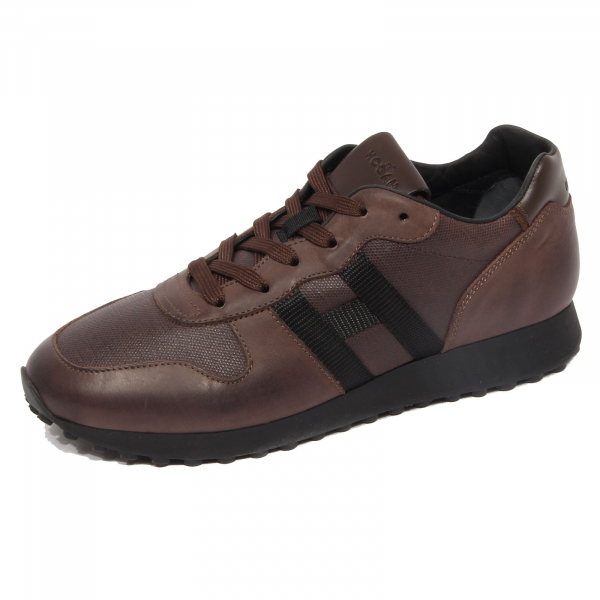 G2644 sneaker uomo HOGAN H429 brown leather fabric shoe man