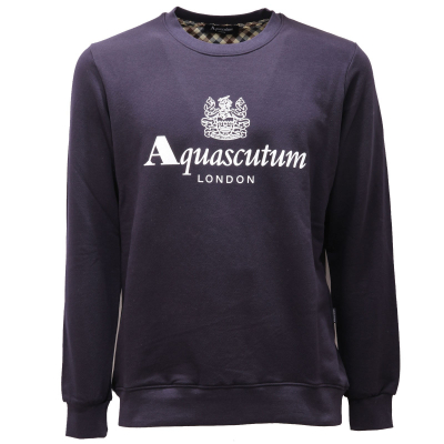 2569AE felpa uomo AQUASCUTUM navy blue cotton sweatshirt man