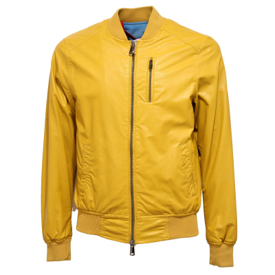 4684AD giubbotto pelle uomo BULLY yellow leather jacket men