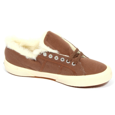 H0388 sneaker uomo SUPERGA men canvas/eco fur shoe brown