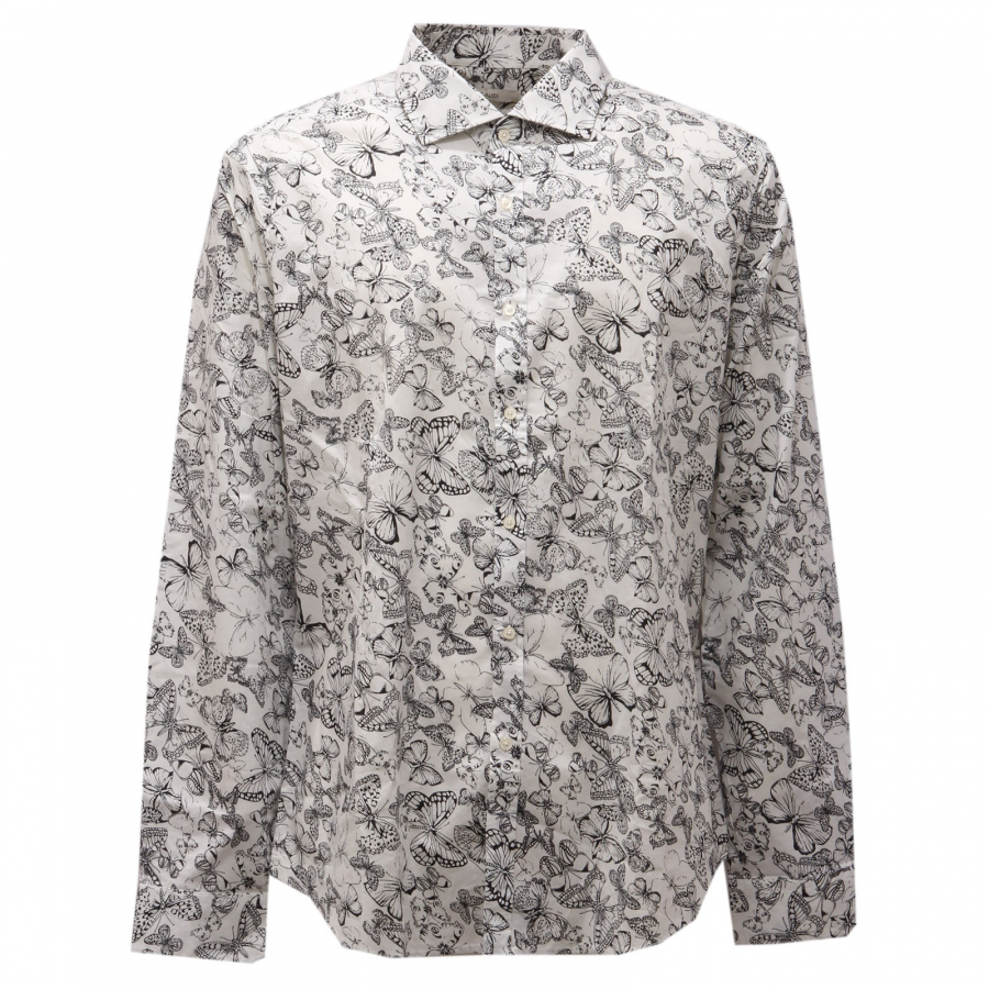 0987AG camicia uomo GAUDI' white/black cotton printed shirt man