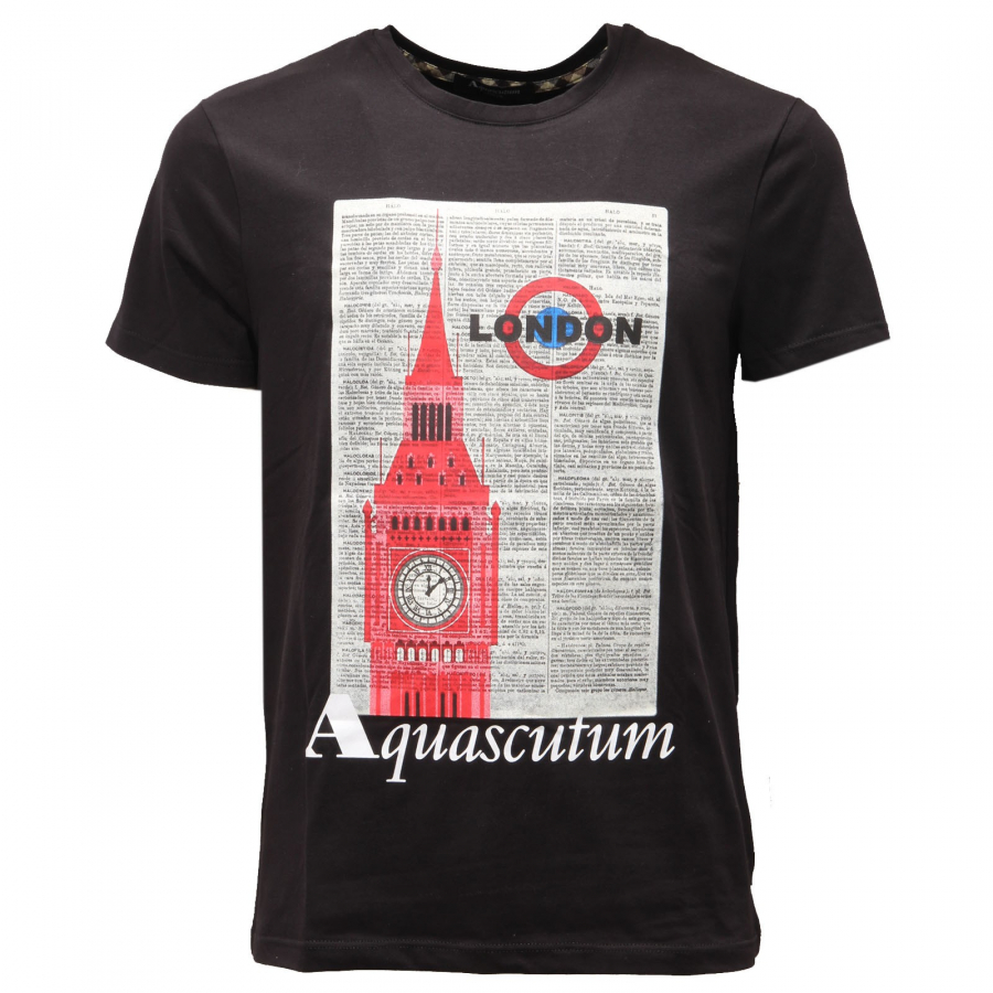 2683AE maglia uomo AQUASCUTUM cotton black print t shirt man