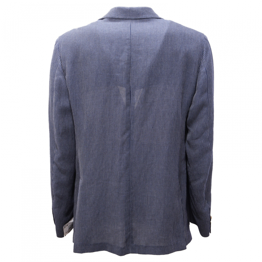 2821ag Giacca Uomo Nino Danieli Blue White Linen Blend Jacket Man