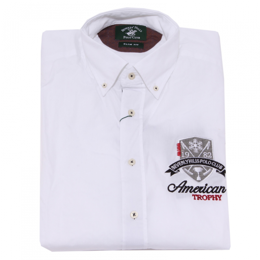 7596K camicia uomo BEVERLY HILLS POLO CLUB white shirt cotton man