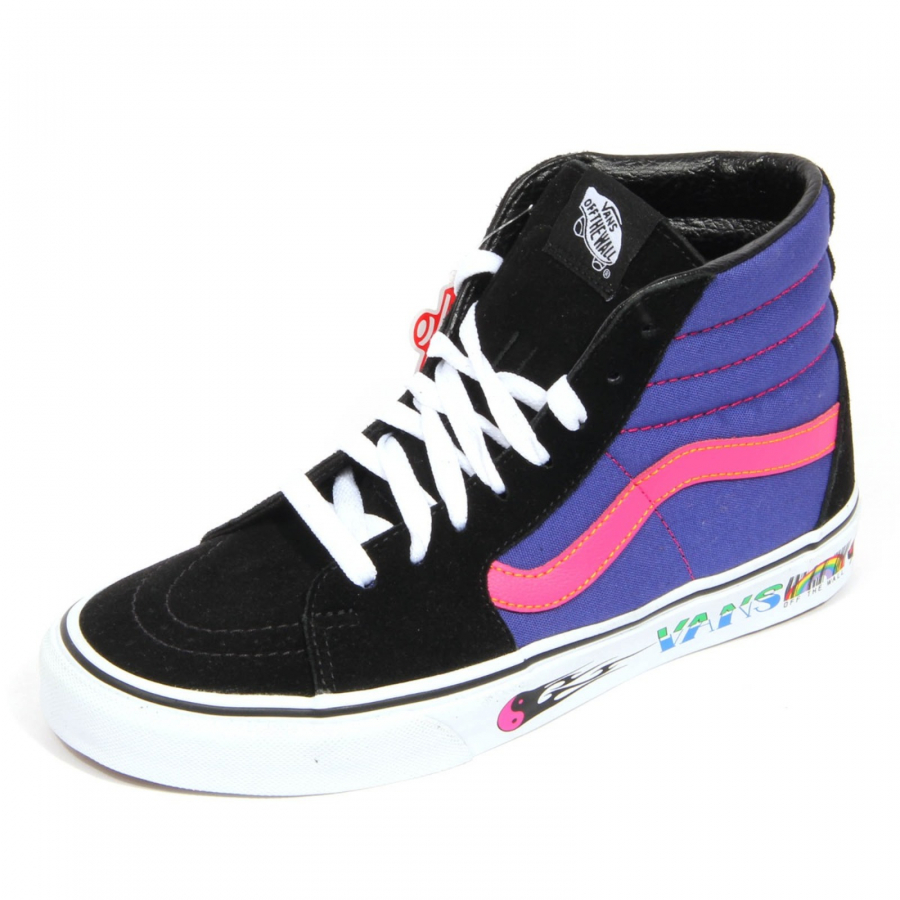 H1542 sneaker uomo VANS man SK8-HI suede/fabric shoe black/purple
