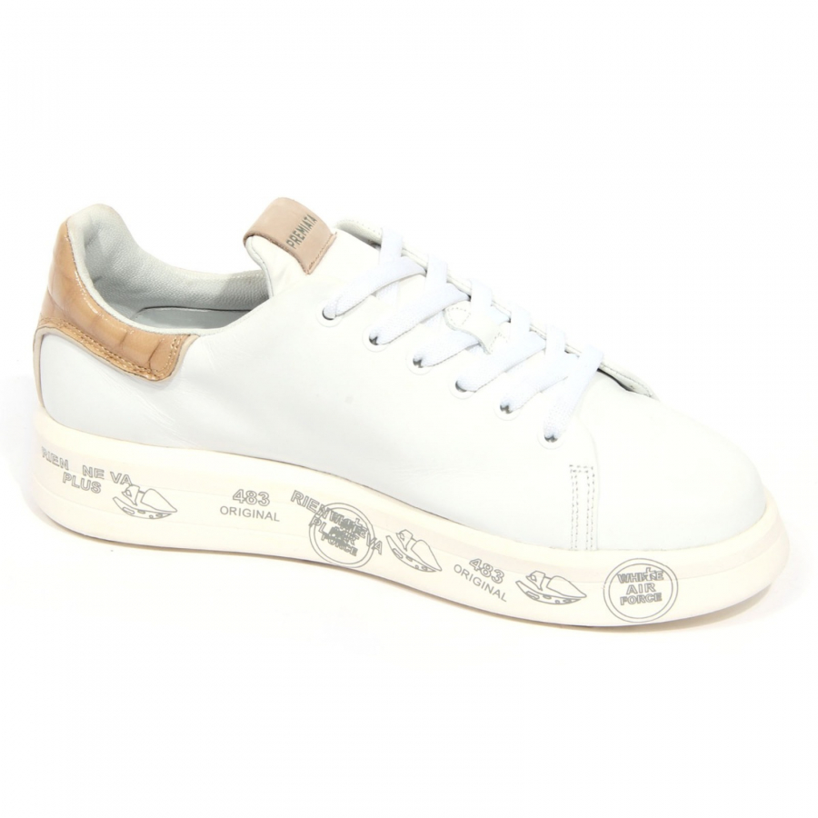 H2354 sneaker donna PREMIATA woman BELLE leather shoes white/beige